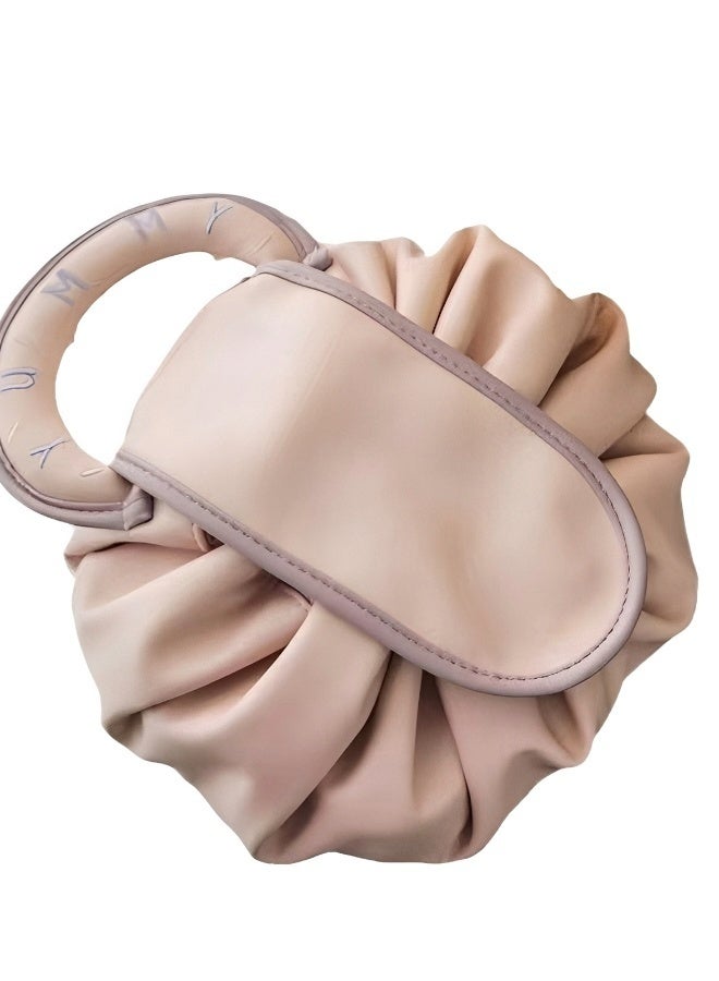 حقيبة مستحضرات تجميل برباط للنساء حقيبة أدوات الزينة للسفر لحقيبة تنظيم المكياج مع منطقة للفرشاة باللون الوردي - Image 1